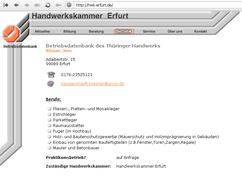 Bild von Baugesch&auml;ft - Jens R&ouml;sner - Titel: eingetragenes Mitglied in der Handwerkskammer Erfurt