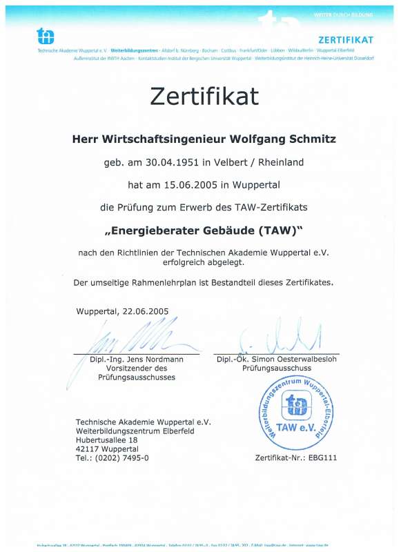 Bild von EnergieTechnik.NRW - Ing. Wolfgang Schmitz - Titel: Energieberater (TAW) RWTH