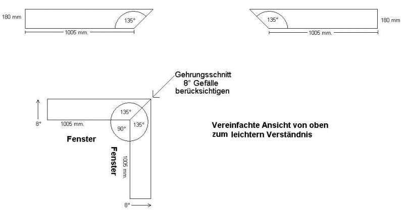 BAU.DE / BAU-Forum: 1. Bild zu Frage "Eckfensterbank Gehrungsschnitt mit Gef&auml;lle berechnen: Winkel, Formel & Anleitung" im BAU-Forum "Ausbauarbeiten"