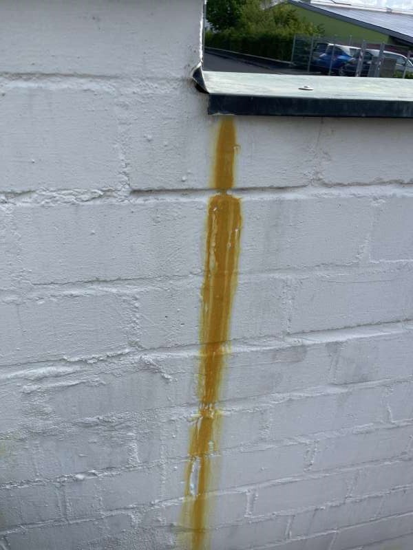 BAU.DE / BAU-Forum: 1. Bild zu Frage "Gelbe Flecken an Mauer mit Blechverkleidung: Ursachen und L&ouml;sungen" im BAU-Forum "Au&szlig;enw&auml;nde und Fassaden"