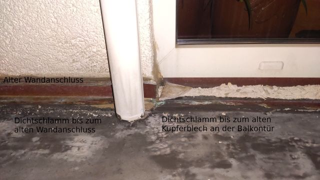 BAU.DE / BAU-Forum: 1. Bild zu Antwort "Wandanschluss &nbsp;-&nbsp; T&uuml;ranschluss" auf die Frage "Balkonsanierung: Gef&auml;lle Pflicht? Wasserr&uuml;ckstau, Normen & Rechte in Mecklenburg-Vorpommern?" im BAU-Forum "Balkon und Terrasse"