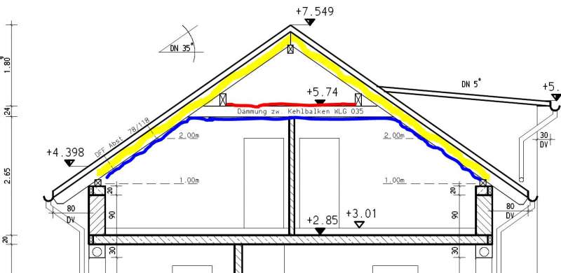 BAU.DE / BAU-Forum: 1. Bild zu Antwort "D&auml;mmung Dachspitz: Bildliche Darstellung von Aufbau & Materialien" auf die Frage "Zwischensparrend&auml;mmung & Kehlbalkend&auml;mmung kombinieren: Sinn, Aufbau & Risiken?" im BAU-Forum "Dach"