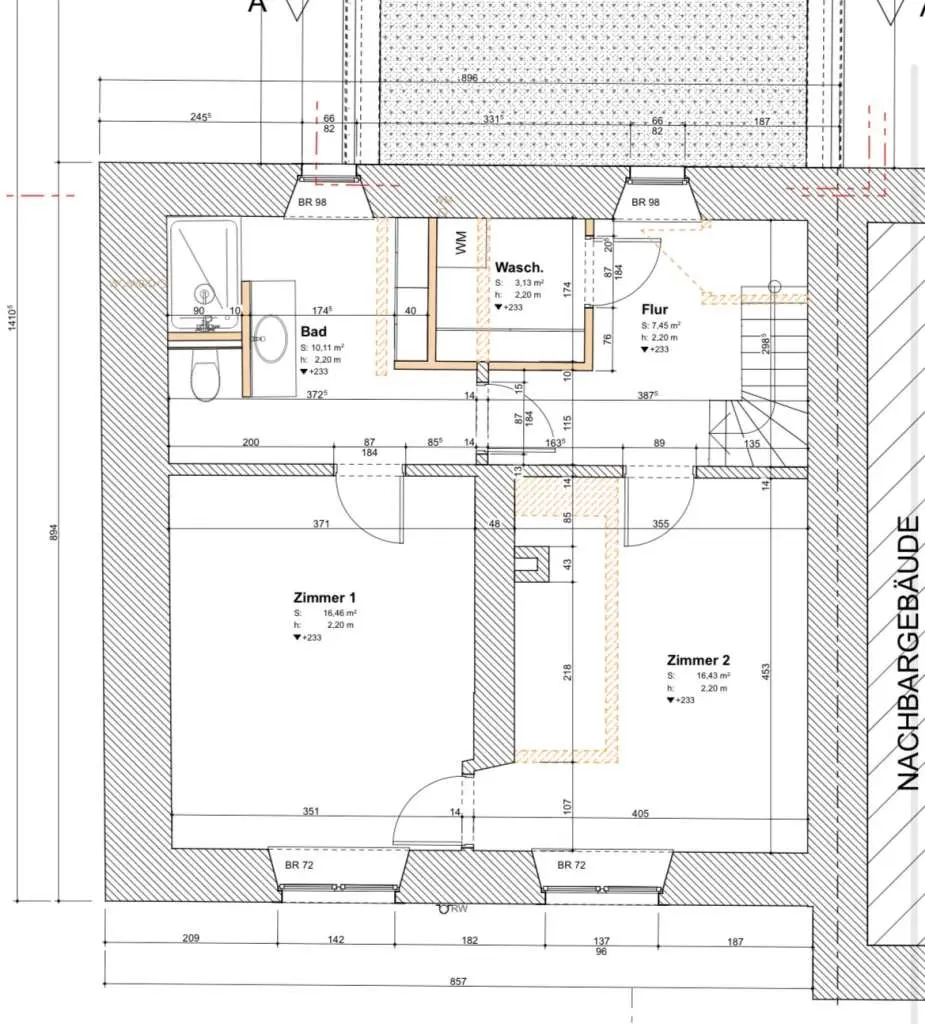 BAU.DE / BAU-Forum: 1. Bild zu Frage "Grundriss Obergeschoss optimieren: Ankleide, Bad, Waschraum & Zimmer 1 kombinieren?" im BAU-Forum "Grundriss-Diskussionen"