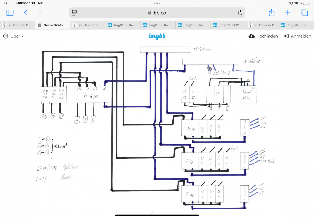 BAU.DE / BAU-Forum: 1. Bild zu Antwort "Korrigierter Plan" auf die Frage "Mehrere FI-Schutzschalter im PEN-System installieren: Korrekte Absicherung von L1, L2, L3?" im BAU-Forum "Installation: Elektro, Gas, Wasser, Fernw&auml;rme etc."
