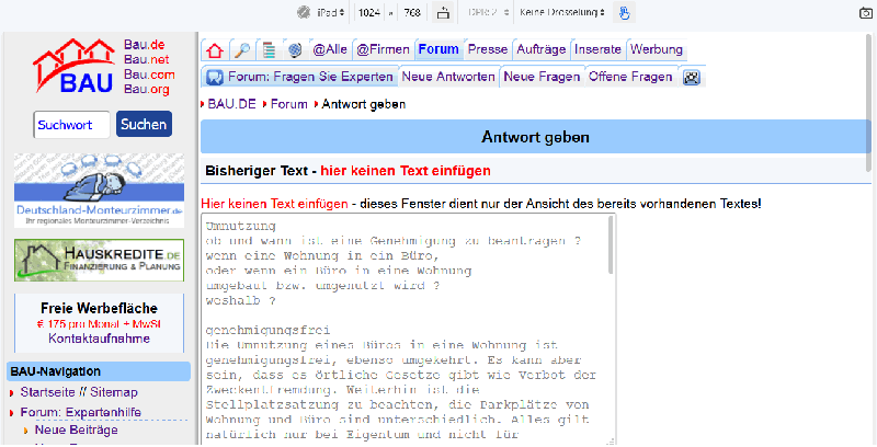 BAU.DE / BAU-Forum: 1. Bild zu Frage "Mobile Version" im BAU-Forum "Das Forum &uuml;ber unsere Foren - Anregungen, Kritik, Vorschl&auml;ge f&uuml;r neue Foren etc."