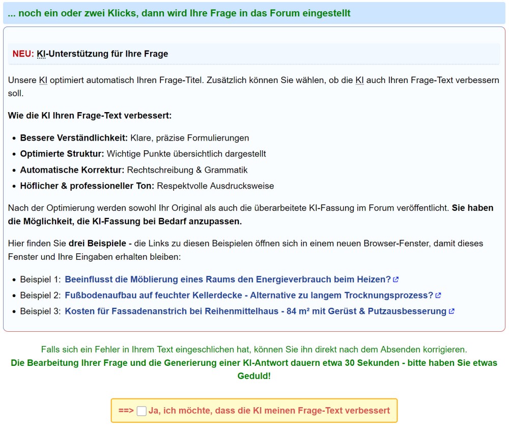 BAU.DE / BAU-Forum: 1. Bild zu Antwort "KI-Funktionalit&auml;t: Testphase f&uuml;r Forumsmitglieder gestartet" auf die Frage "KI zur Aufbereitung von Forenbeitr&auml;gen: Zusammenfassung, Glossar & Strukturierung?" im BAU-Forum "Das Forum &uuml;ber unsere Foren - Anregungen, Kritik, Vorschl&auml;ge f&uuml;r neue Foren etc."