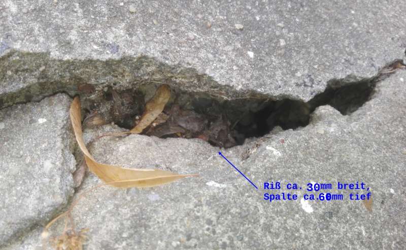 BAU.DE / BAU-Forum: 2. Bild zu Frage "Risse und Spalten im Betonboden der Hoffläche - was tun?" im BAU-Forum "Tiefbau und Spezialtiefbau" BAU.DE / BAU-Forum: 2. Bild zu Frage "Risse und Spalten im Betonboden der Hoffläche - was tun?" im BAU-Forum "Tiefbau und Spezialtiefbau"