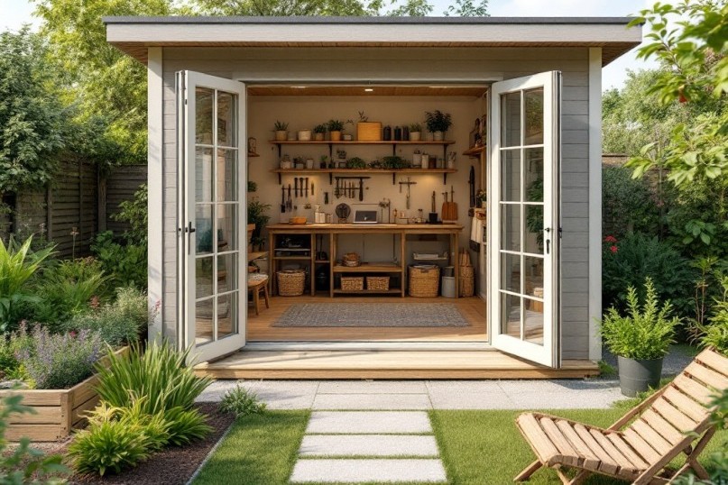 Eine Gartenlaube ist ein kleiner, oft freistehender, überdachter Bau in einem Garten oder einer Grünanlage, der als Rückzugsort oder zur Erholung dient.