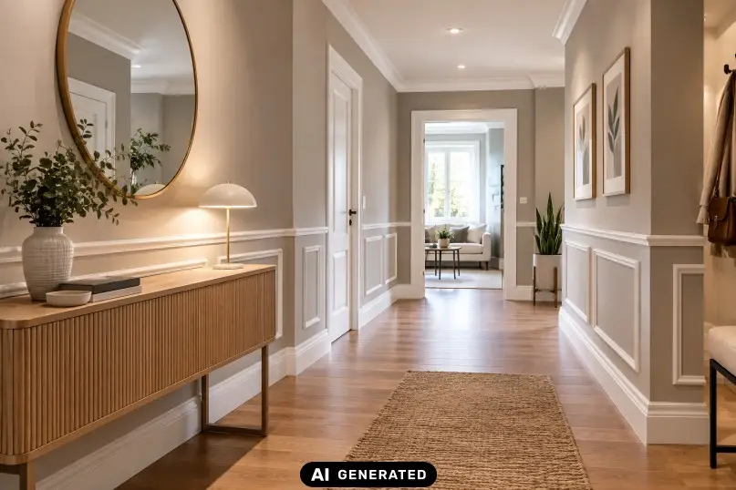Eine Deckenleiste ist ein meist schmales, langgestrecktes Bauelement, das am &Uuml;bergang zwischen Wand und Decke montiert wird, um diesen &Uuml;bergang optisch zu gl&auml;tten und architektonisch zu betonen.