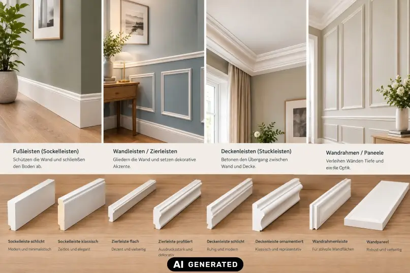 Eine Leiste ist ein langgestrecktes, schmales Bauteil mit meist rechteckigem oder profiliertem Querschnitt, das im Innenausbau zur Gestaltung, Abgrenzung oder zum Schutz von Wand-, Boden- und Deckenfl&auml;chen eingesetzt wird.