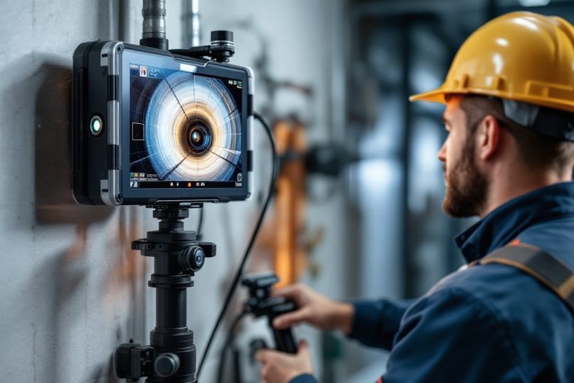 Eine Rohrkamera ist ein spezialisiertes optisches Inspektionsgerät, das zur visuellen Untersuchung von Rohrleitungen und Kanalsystemen eingesetzt wird. Eine Rohrkamera ist ein spezialisiertes optisches Inspektionsgerät, das zur visuellen Untersuchung von Rohrleitungen und Kanalsystemen eingesetzt wird.